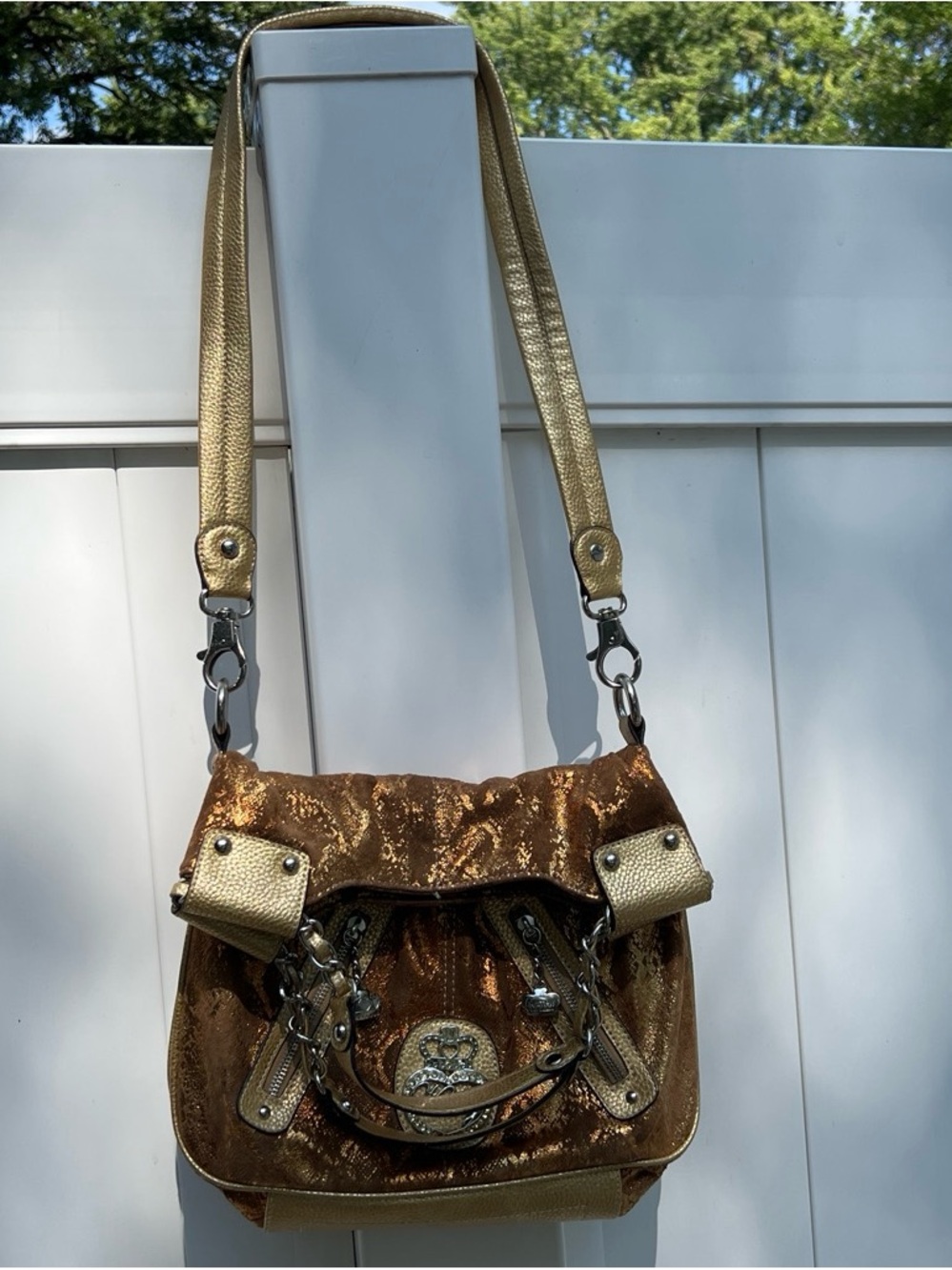 Vintage Kathy Van Zeeland Gold Metallic Faux Snakeskin Hobo Bag Y2K McBling Glam